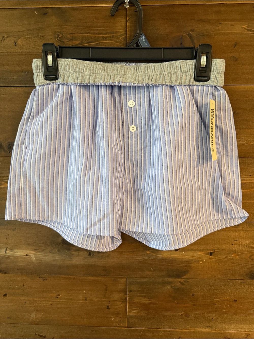 No Boundaries Light Blue and White Striped rollover waist boxers